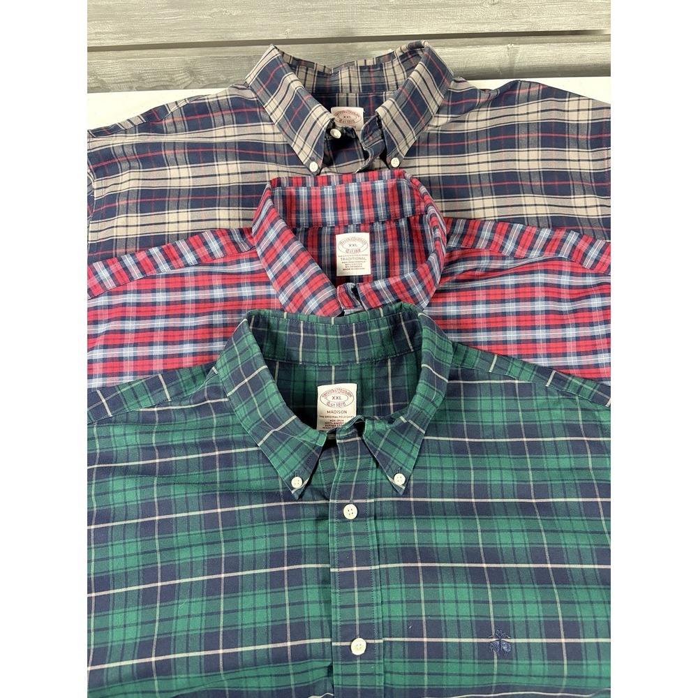 Brooks Brothers Non Iron Shirt Men XXL Plaid Long Sleeve Button Up Madison LOT 3